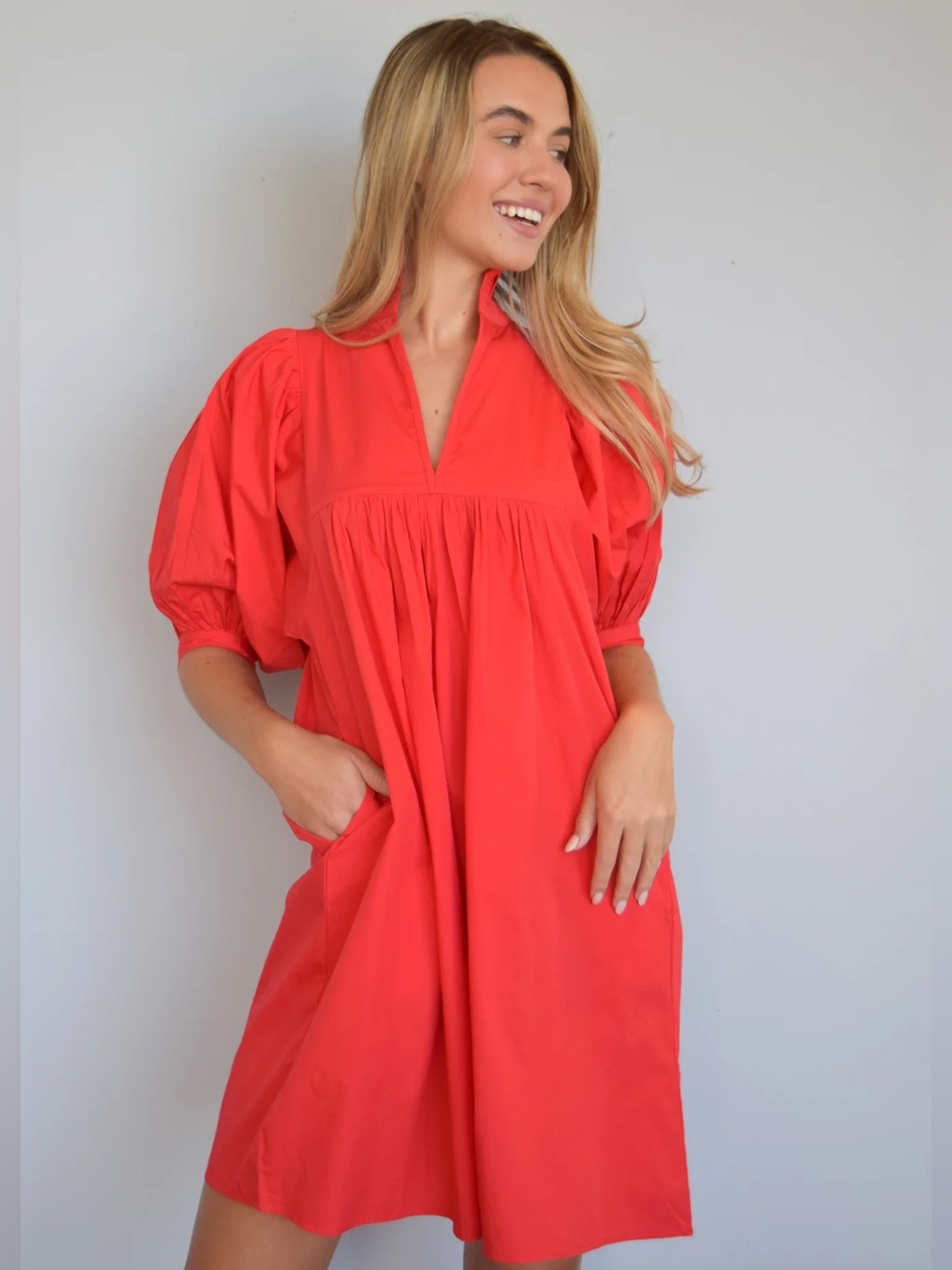 Never A Wallflower Red Poplin High Neck Dress